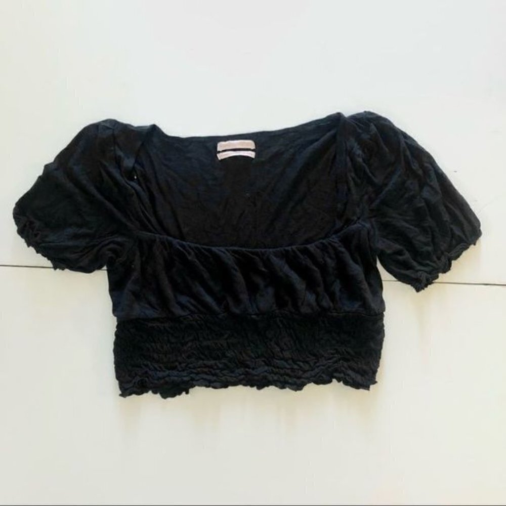 URBAN OUTFITTERS Smocked Square Neck Stretchy Smocked Banding in BlackSz L